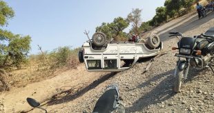 पादरू-बालोतरा रोड पर बोलेरो पलटी:पशु को बचाने में अनियंत्रित हुई गाड़ी, कोई हताहत नहीं हुआ